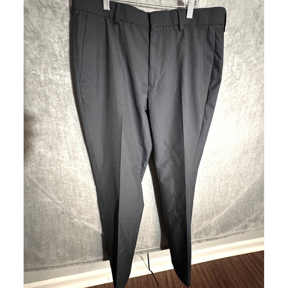 Navy Blue Dress Pants Mens Flat Front Tailored Trousers 33x27 Slacks Navy